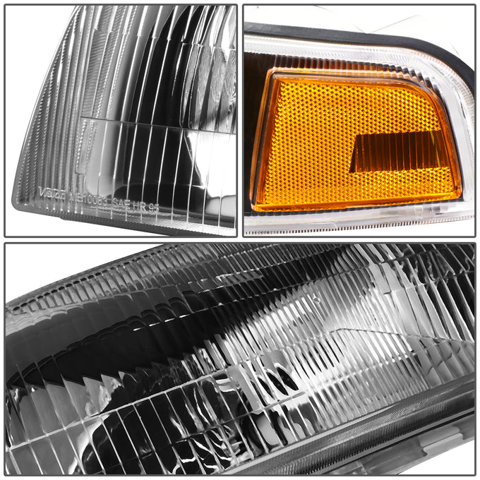 D-Motoring - 97-01 Mitsubishi Mirage Headlights - Black Housing - Clear Lens - Amber Corner - Plug-n-Play - Pair - 4