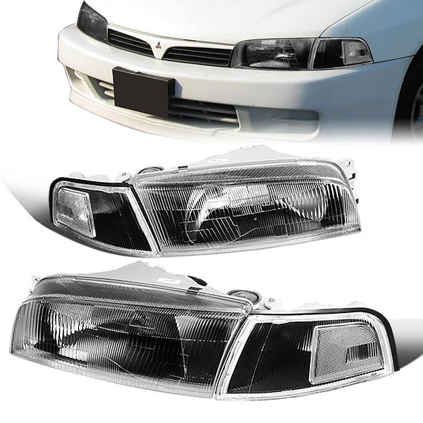 97-01 Mitsubishi Mirage Sedan Headlights - Black Housing Clear Corner ...