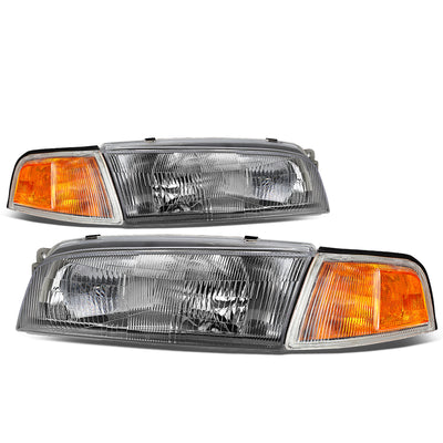 D-Motoring - Headlights - Chrome Housing - Clear Lens - Amber Corner - Plug-n-Play - Pair - 97-02 Mitsubishi Mirage 2-Dr Coupe - 1