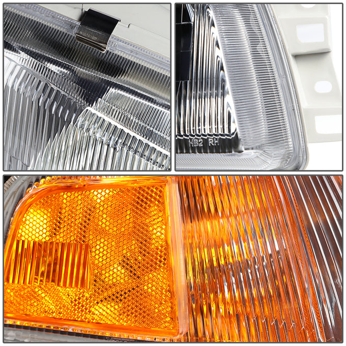 D-Motoring - Headlights - Chrome Housing - Clear Lens - Amber Corner - Plug-n-Play - Pair - 97-02 Mitsubishi Mirage 2-Dr Coupe - 3