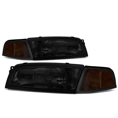 D-Motoring - 97-01 Mitsubishi Mirage Headlights - Chrome Housing - Smoked Lens - Amber Corner - Plug-n-Play - Pair - 1