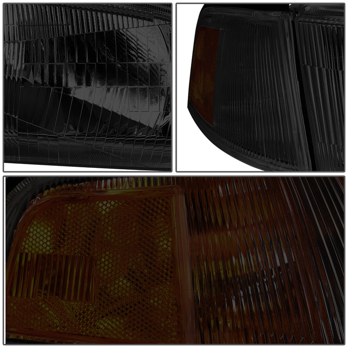 D-Motoring - 97-01 Mitsubishi Mirage Headlights - Chrome Housing - Smoked Lens - Amber Corner - Plug-n-Play - Pair - 4