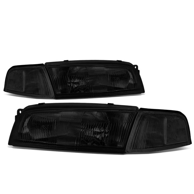 D-Motoring - 97-01 Mitsubishi Mirage Headlights - Chrome Housing - Smoked Lens - Clear Corner - Plug-n-Play - Pair - 1