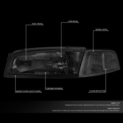 D-Motoring - 97-01 Mitsubishi Mirage Headlights - Chrome Housing - Smoked Lens - Clear Corner - Plug-n-Play - Pair - 2