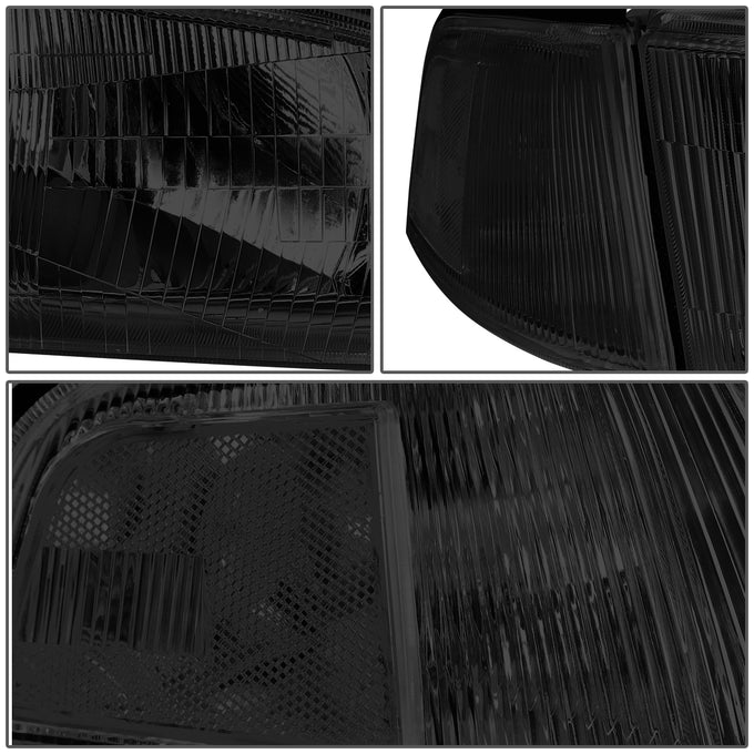 D-Motoring - 97-01 Mitsubishi Mirage Headlights - Chrome Housing - Smoked Lens - Clear Corner - Plug-n-Play - Pair - 4