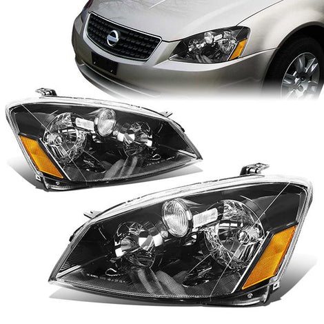 05-06 Nissan Altima Headlights - Black Housing - Amber Corner - Plug-n-Play - Pair