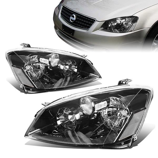 05-06 Nissan Altima Headlights - Black Housing - Clear Corner - Plug-n-Play - Pair