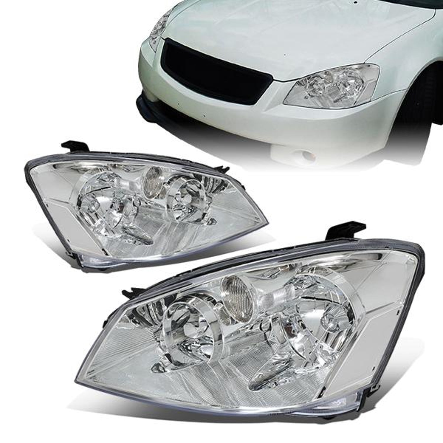 05-06 Nissan Altima Headlights - Chrome Housing - Clear Corner - Plug-n-Play - Pair