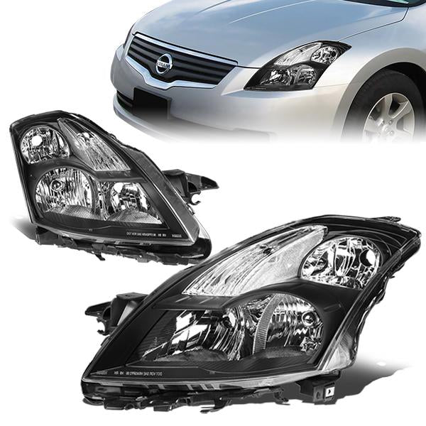 07-09 Nissan Altima Headlights - Black Housing - Clear Corner - Plug-n-Play - Pair