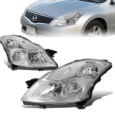 07-09 Nissan Altima Sedean Headlights - Chrome Housing - Clear Lens - Clear Corner - Plug-n-Play - Pair