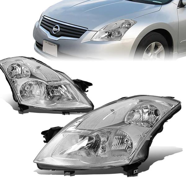 07-09 Nissan Altima Sedean Headlights - Chrome Housing - Clear Lens - Clear Corner - Plug-n-Play - Pair
