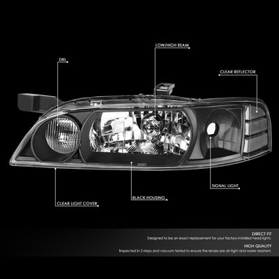 D-Motoring - Headlights - Black Housing - Clear Lens - Clear Corner - Plug-n-Play - Pair - 00-01 Nissan Altima - 2