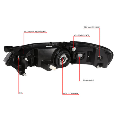 D-Motoring - Headlights - Black Housing - Clear Lens - Clear Corner - Plug-n-Play - Pair - 00-01 Nissan Altima - 6