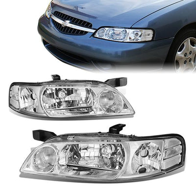 00-01 Nissan Altima Headlights - Chrome Housing - Clear Corner - Plug-n-Play - Pair