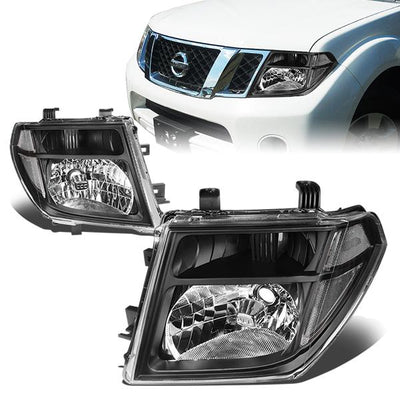 05-08 Nissan Frontier Pathfinder Headlights - Black Housing - Clear Corner - Plug-n-Play - Pair
