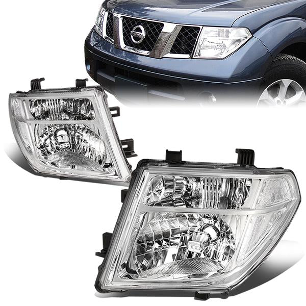 05-08 Nissan Frontier Pathfinder Headlights - Chrome Housing - Clear Corner - Plug-n-Play - Pair