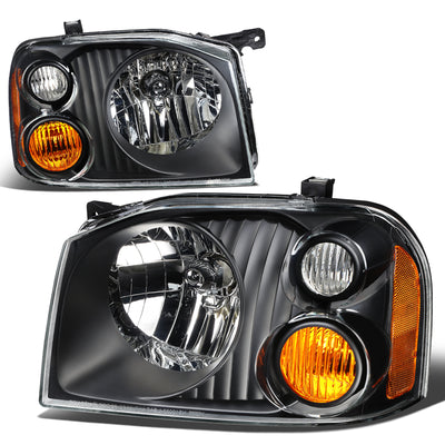 D-Motoring - Headlights - Black Housing - Clear Lens - Amber Corner - Plug-n-Play - Pair - 01-04 Nissan Frontier - 1