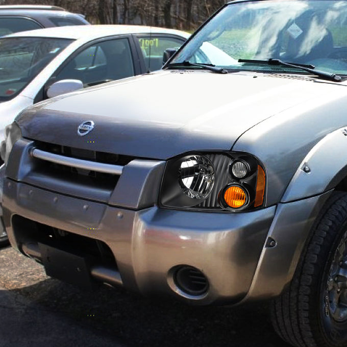 D-Motoring - Headlights - Black Housing - Clear Lens - Amber Corner - Plug-n-Play - Pair - 01-04 Nissan Frontier - 6