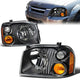 01-04 Nissan Frontier Headlights - Black Housing - Clear Lens - Amber Corner - Plug-n-Play - Pair