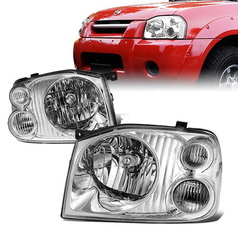 01-04 Nissan Frontier Headlights - Chrome Housing - Clear Lens - Clear Corner - Plug-n-Play - Pair
