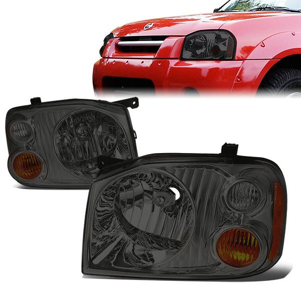 01-04 Nissan Frontier Headlights - Smoked Housing - Smoked Lens - Amber Corner - Plug-n-Play - Pair