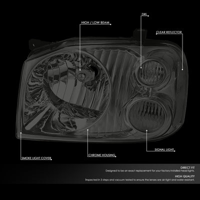 D-Motoring - Headlights - Smoked Housing - Smoked Lens - Clear Corner - Plug-n-Play - Pair - 01-04 Nissan Frontier - 2