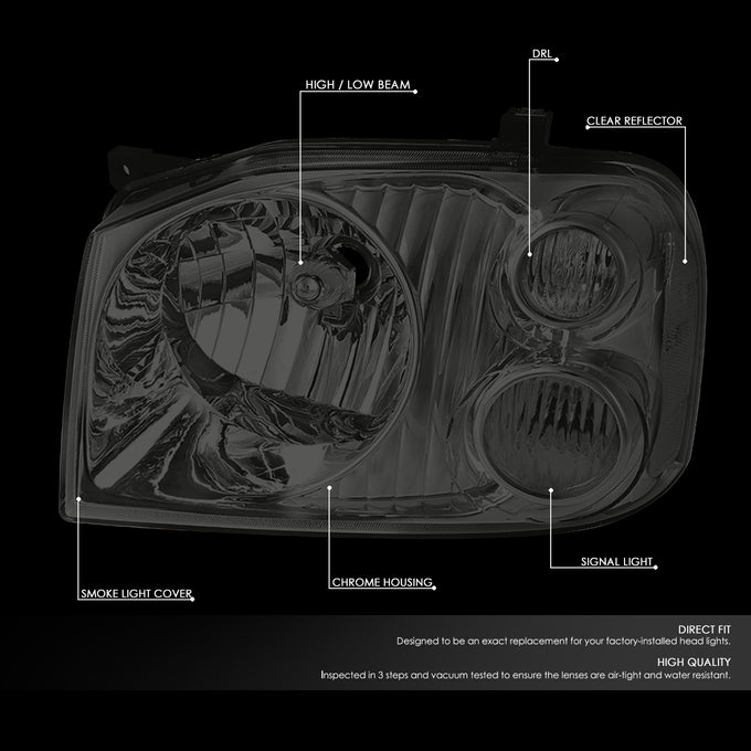 D-Motoring - Headlights - Smoked Housing - Smoked Lens - Clear Corner - Plug-n-Play - Pair - 01-04 Nissan Frontier - 2