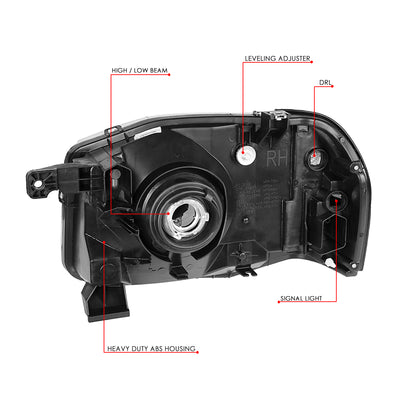 D-Motoring - Headlights - Smoked Housing - Smoked Lens - Clear Corner - Plug-n-Play - Pair - 01-04 Nissan Frontier - 6