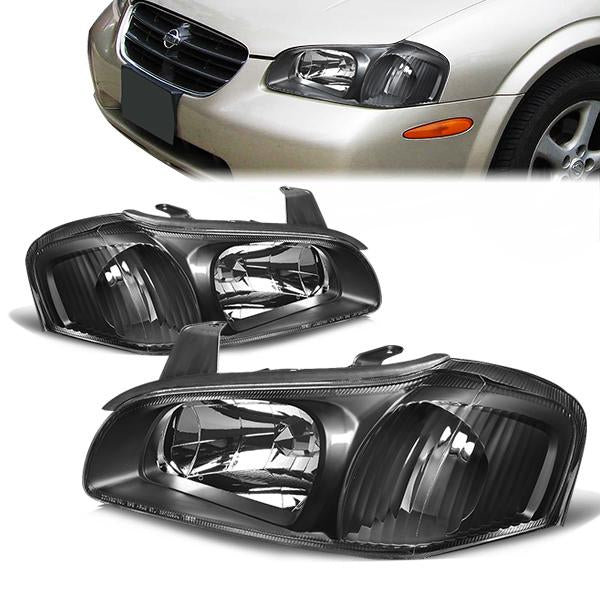 00-01 Nissan Altima Headlights - Black Housing - Clear Lens - Clear Corner - Plug-n-Play - Pair