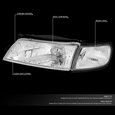 D-Motoring - Headlights - Chrome Housing - Clear Lens - Clear Corner - Plug-n-Play - Pair - 97-99 Nissan Maxima - 2