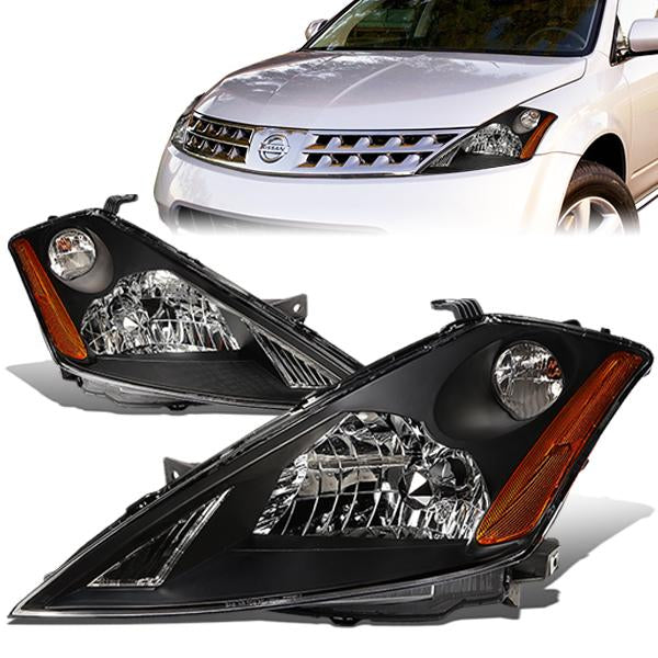 03-07 Nissan Murano Headlights - Black Housing - Amber Corner - Plug-n-Play - Pair