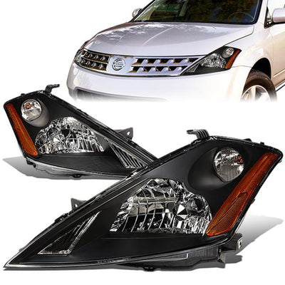 03-07 Nissan Murano Headlights - Black Housing - Amber Corner - Plug-n-Play - Pair
