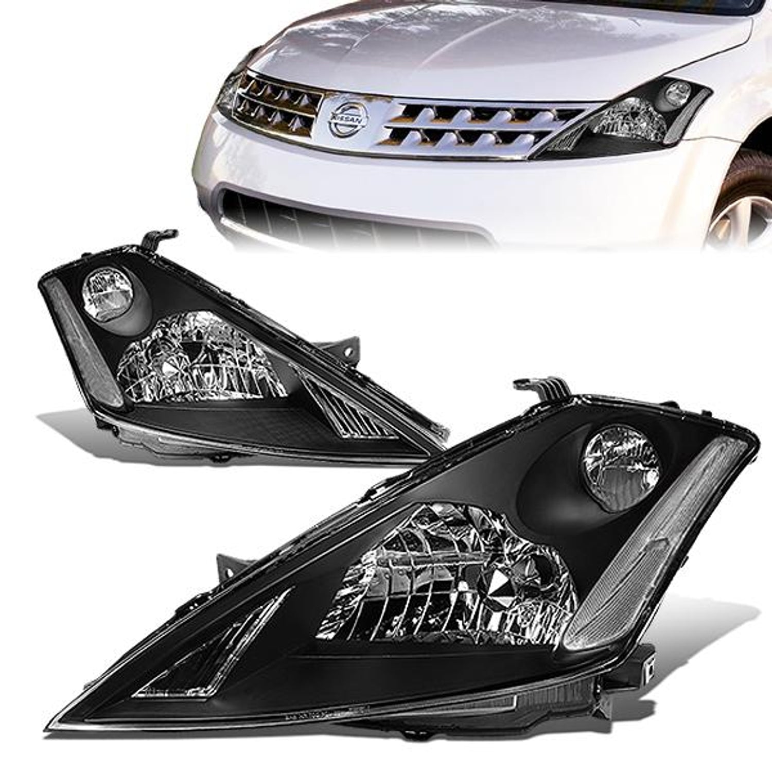 03-07 Nissan Murano Headlights - Black Housing - Clear Corner - Plug-n-Play - Pair