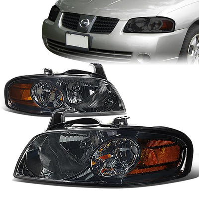 04-06 Nissan Sentra Headlights - Smoked Housing - Smoked Lens - Amber Corner - Plug-n-Play - Pair