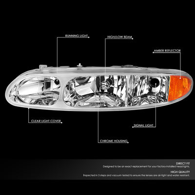 D-Motoring - Headlights - Chrome Housing - Clear Lens - Amber Corner - Plug-n-Play - Pair - 99-04 Oldsmobile Alero - 2