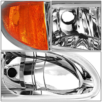 D-Motoring - Headlights - Chrome Housing - Clear Lens - Amber Corner - Plug-n-Play - Pair - 99-04 Oldsmobile Alero - 4