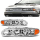 99-04 Oldsmobile Alero Headlights - Chrome Housing - Clear Lens - Amber Corner - Plug-n-Play - Pair