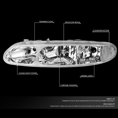 D-Motoring - Headlights - Chrome Housing - Clear Lens - Clear Corner - Plug-n-Play - Pair - 99-04 Oldsmobile Alero - 2
