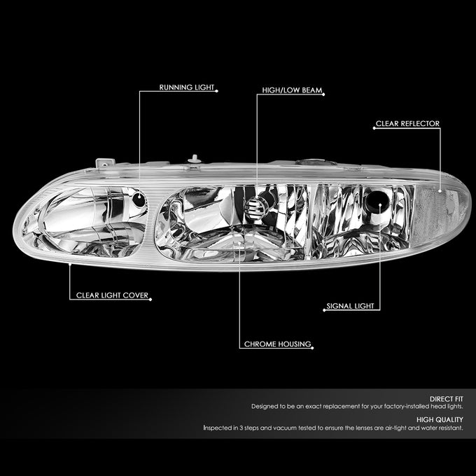 D-Motoring - Headlights - Chrome Housing - Clear Lens - Clear Corner - Plug-n-Play - Pair - 99-04 Oldsmobile Alero - 2