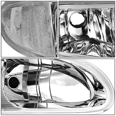 D-Motoring - Headlights - Chrome Housing - Clear Lens - Clear Corner - Plug-n-Play - Pair - 99-04 Oldsmobile Alero - 4