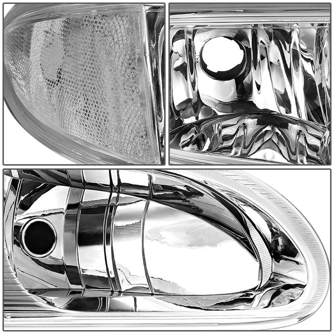 D-Motoring - Headlights - Chrome Housing - Clear Lens - Clear Corner - Plug-n-Play - Pair - 99-04 Oldsmobile Alero - 4