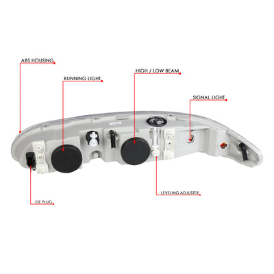 D-Motoring - Headlights - Chrome Housing - Clear Lens - Clear Corner - Plug-n-Play - Pair - 99-04 Oldsmobile Alero - 6