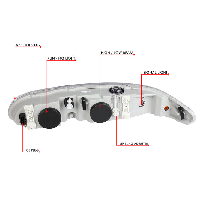 D-Motoring - Headlights - Chrome Housing - Clear Lens - Clear Corner - Plug-n-Play - Pair - 99-04 Oldsmobile Alero - 6