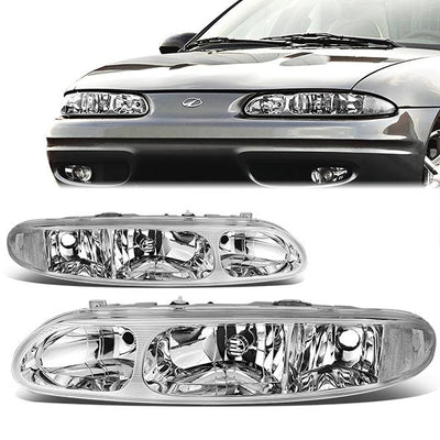99-04 Oldsmobile Alero Headlights - Chrome Housing - Clear Lens - Clear Corner - Plug-n-Play - Pair