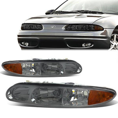99-04 Oldsmobile Alero Headlights - Smoked Housing - Smoked Lens - Amber Corner - Plug-n-Play - Pair