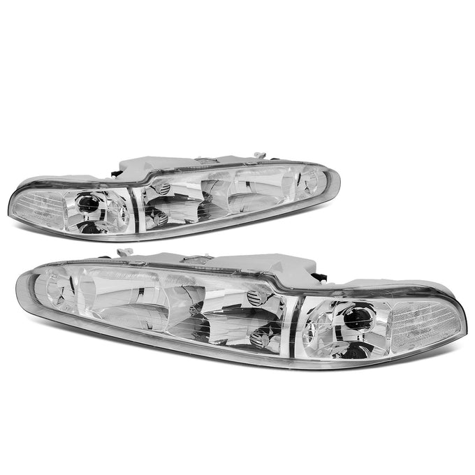 D-Motoring - Headlights - Chrome Housing - Clear Corner - Plug-n-Play - Pair - 98-02 Oldsmobile Intrigue - 1