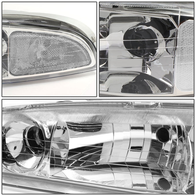 D-Motoring - Headlights - Chrome Housing - Clear Corner - Plug-n-Play - Pair - 98-02 Oldsmobile Intrigue - 3