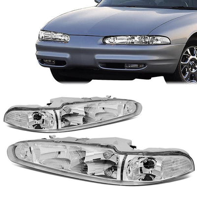 98-02 Oldsmobile Intrigue Headlights - Chrome Housing - Clear Corner - Plug-n-Play - Pair