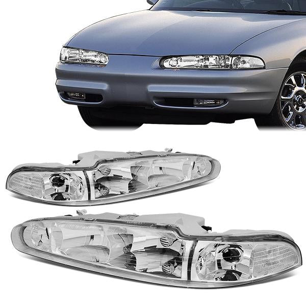 98-02 Oldsmobile Intrigue Headlights - Chrome Housing - Clear Corner - Plug-n-Play - Pair