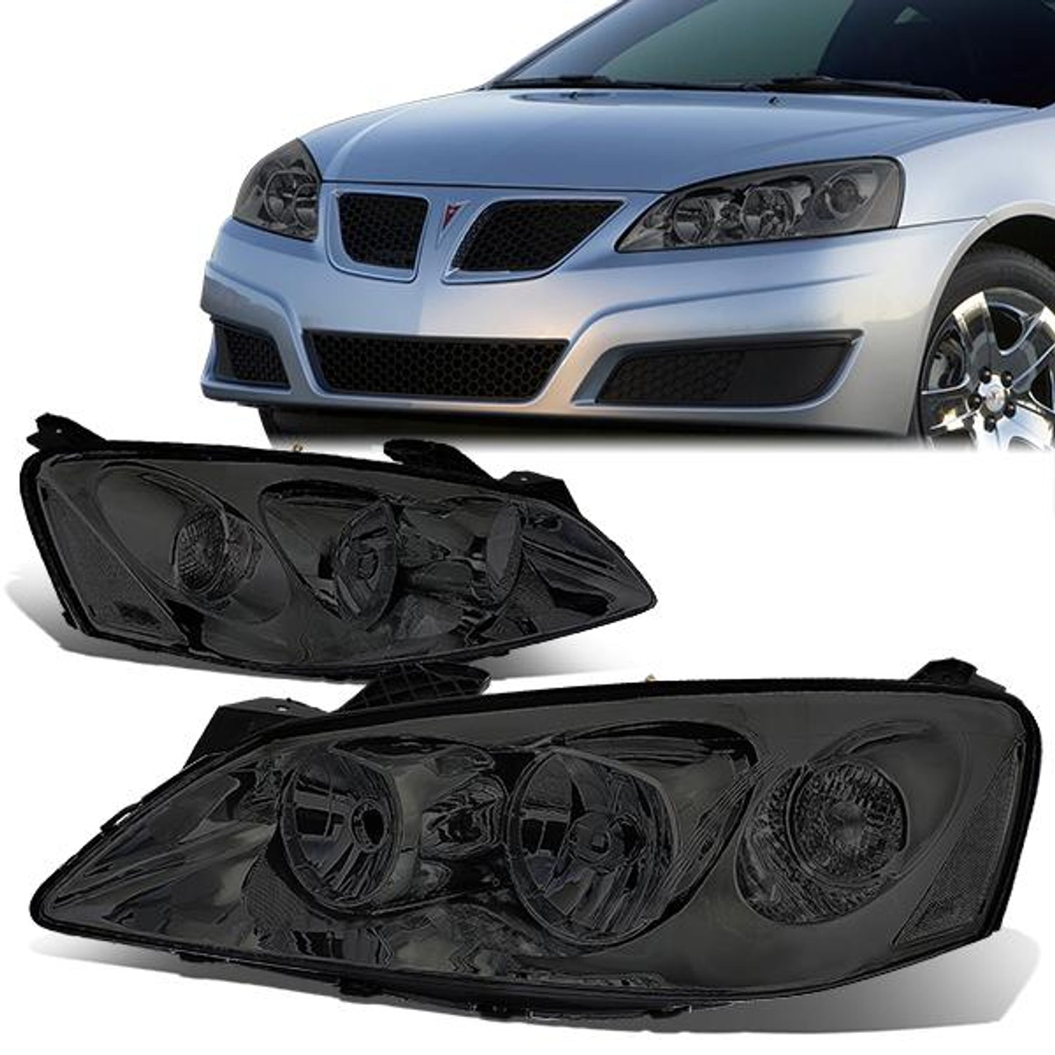 05-10 Pontiac G6 Headlights - Smoked Housing - Smoked Lens - Clear Corner - Plug-n-Play - Pair